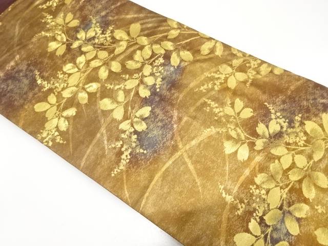 引箔　草花模様織り出し　名古屋帯【中古】【着】【名古屋帯】