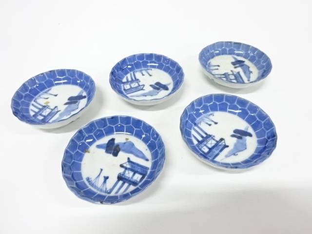 古伊万里　染付　墨弾き　小皿　5客【中古】【道】