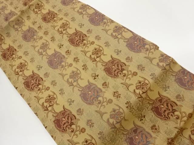 縞に花唐草模様織出し名古屋帯【中古】【着】【名古屋帯】
