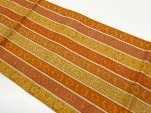 本場筑前博多縞に草花模様織出し名古屋帯【中古】【着】【名古屋帯】｜Kimono-Shinei　２号店