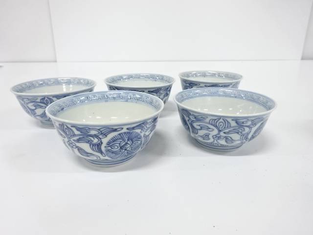 古伊万里 染付 線描き 湯呑み 5客【中古】【道】|Kimono-Shinei 2号店