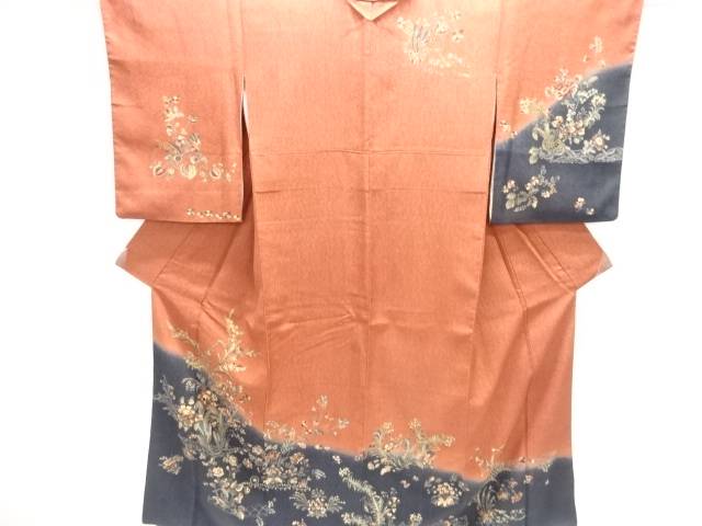 ふくれ織　草花模様訪問着【中古】【着】【訪問着・付下げ】