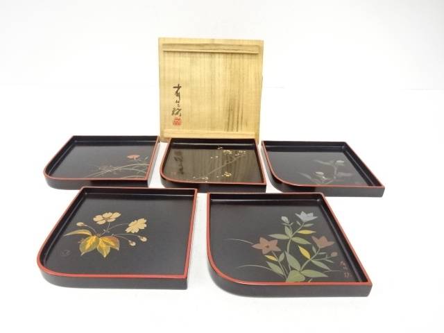 張間麻佐緒造　四季の絵　銘々皿　5客揃【中古】【道】 10,360円