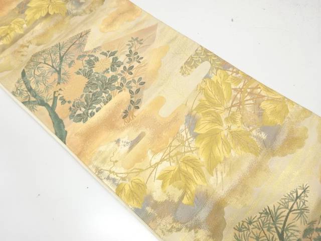 松皮菱に秋草模様織り出し　袋帯【中古】【着】【袋帯】