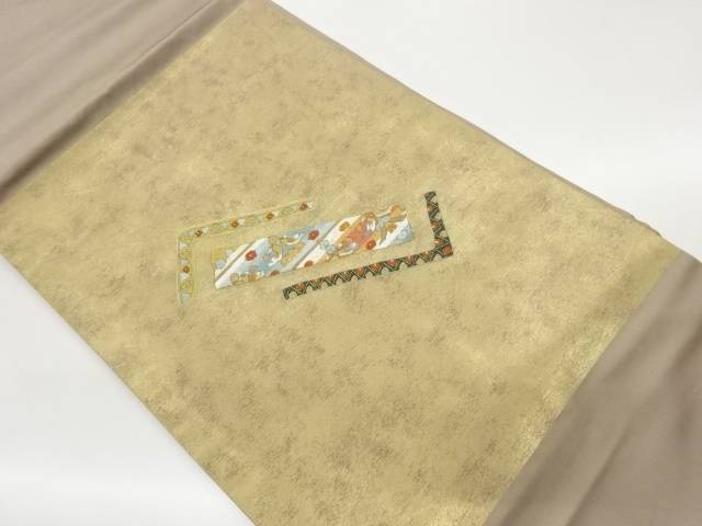 引箔短冊に向かい鳥・花々模様刺繍名古屋帯【中古】【着】【名古屋帯】 17,700円