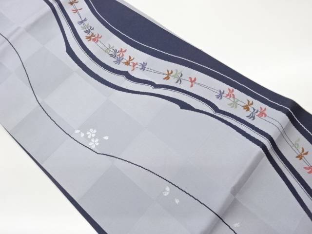 変わりよろけ縞に桜・葉模様織出し名古屋帯【中古】【着】【名古屋帯】