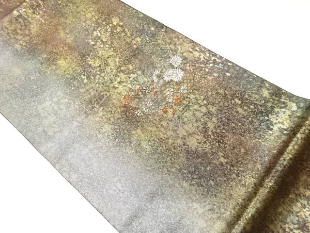 引箔花籠模様織出し袋帯【中古】【着】【袋帯】