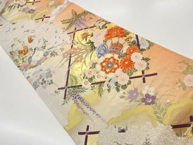 菱に鼓・花葉模様織出し袋帯【中古】【着】【袋帯】｜Kimono-Shinei　２号店