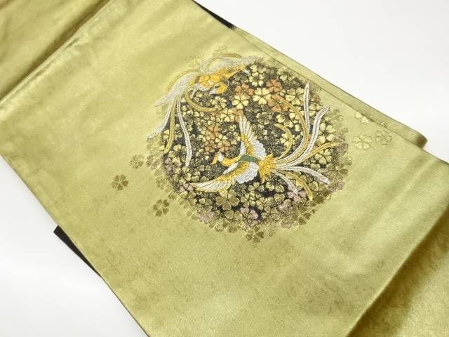 高島織物製　青銅箔丸文に鳳凰・桜尽くし模様織出し名古屋帯【中古】【着】【名古屋帯】｜Kimono-Shinei　２号店