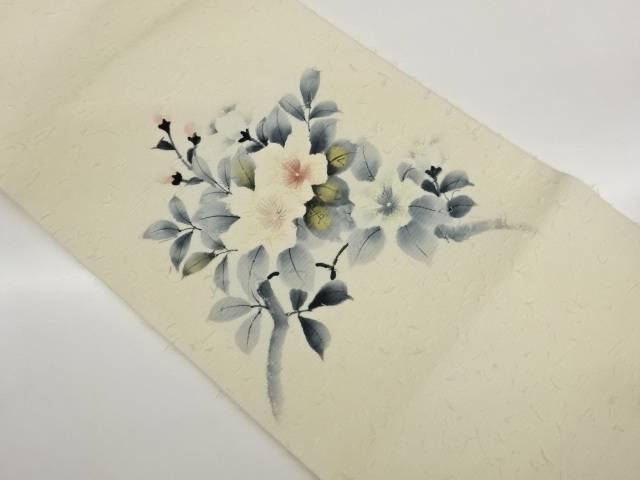 作家物　ひげ紬金彩手描き花葉模様名古屋帯【中古】【着】【名古屋帯】｜Kimono-Shinei　２号店