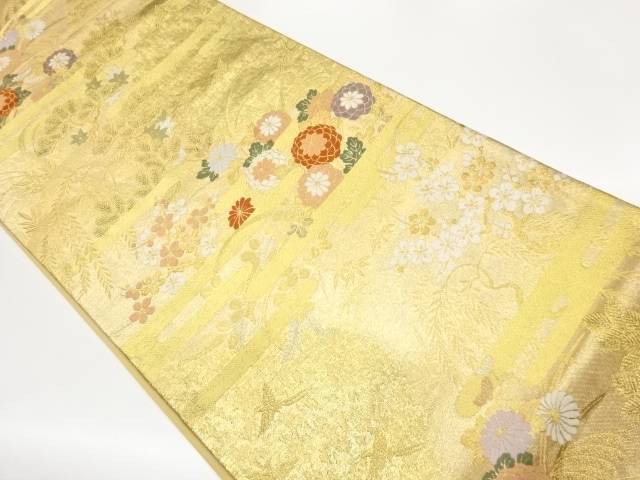 ヱ霞に菊梅・紅葉模様織出し袋帯【中古】【着】【袋帯】