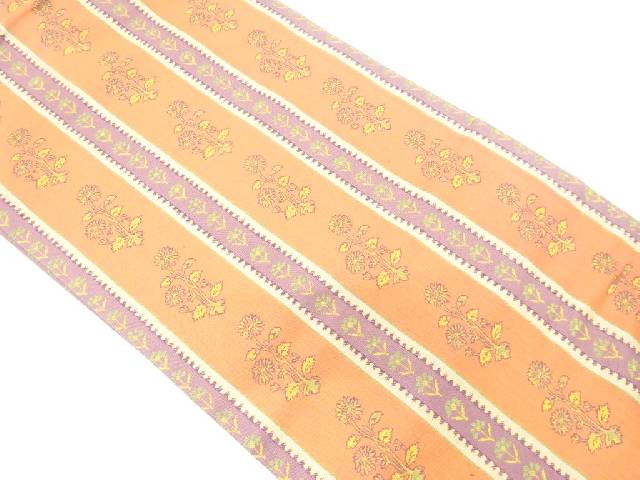 縞に菊模様織り出し　名古屋帯【中古】【着】【名古屋帯】