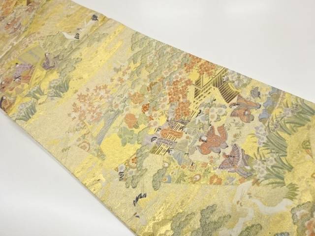 貴人に花々・松鶴模様織出し袋帯【中古】【着】【袋帯】