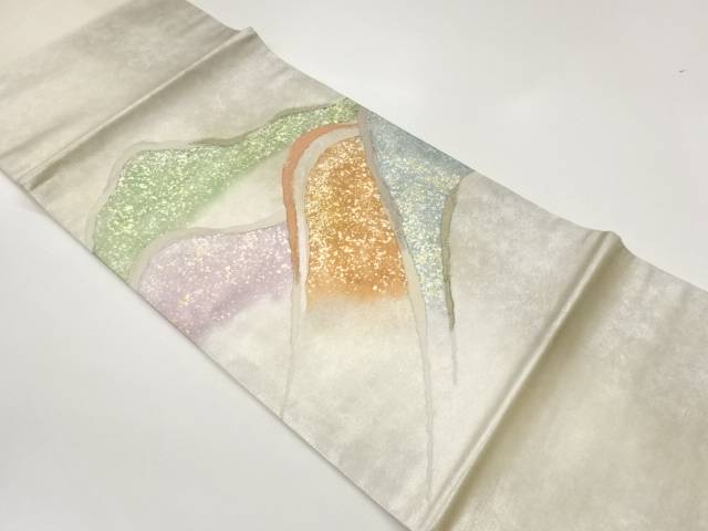 引箔山並み模様織出し開き名古屋帯（額縁仕立て）【中古】【着】【名古屋帯】