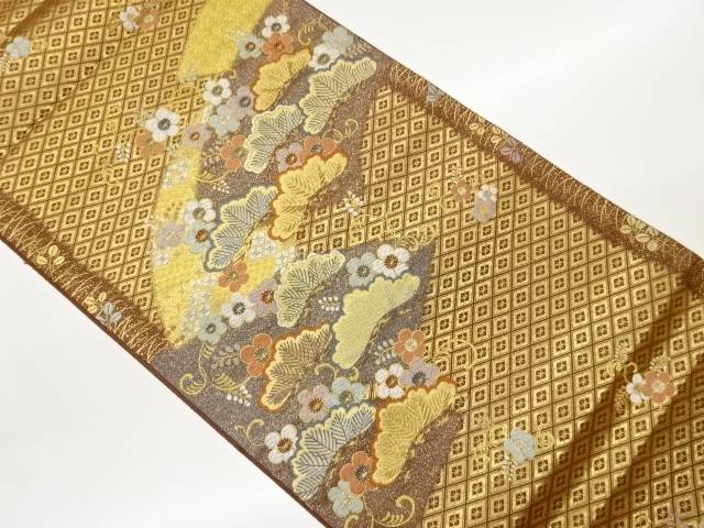 地紙に松梅・花菱模様織出し袋帯【中古】【着】【袋帯】