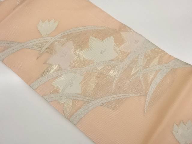 絽桔梗に芝模様織出し名古屋帯【中古】【着】【名古屋帯】