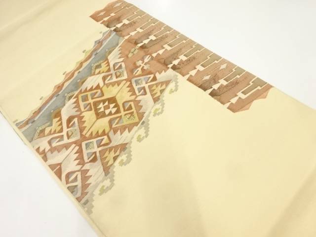 すくい織抽象花模様織出し袋帯【中古】【着】【袋帯】