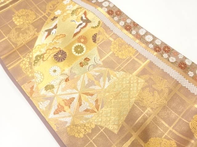 能調松鶴文織出し袋帯【中古】【着】【袋帯】