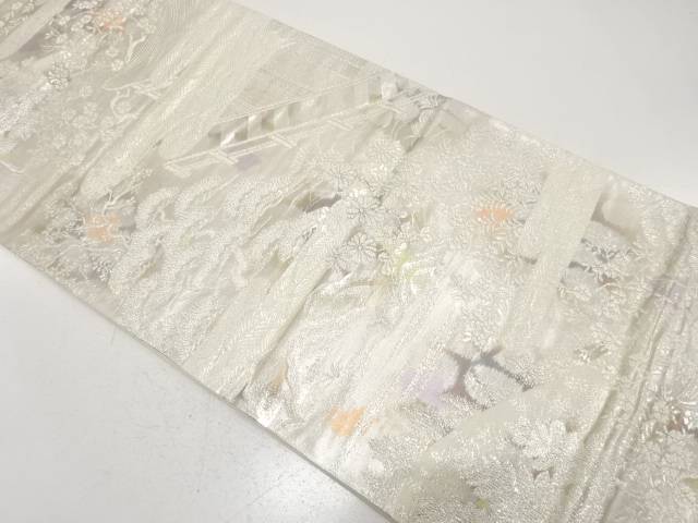 二重引箔　屋敷風景模様織り出し　袋帯【中古】【着】【袋帯】