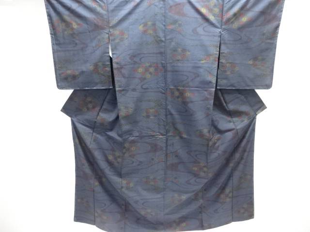 霞に花模様織り出し本場泥大島紬着物(5マルキ)【中古】【着】【紬・お召し】