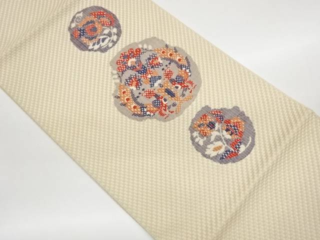 抽象草花に向かい孔雀模様織出し名古屋帯【中古】【着】【名古屋帯】｜Kimono-Shinei　２号店