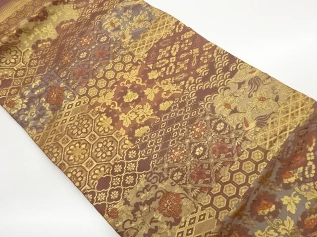 変わり色紙に花唐草・鳳凰・蜀江華文模様織出し名古屋帯【中古】【着】【名古屋帯】｜Kimono-Shinei　２号店