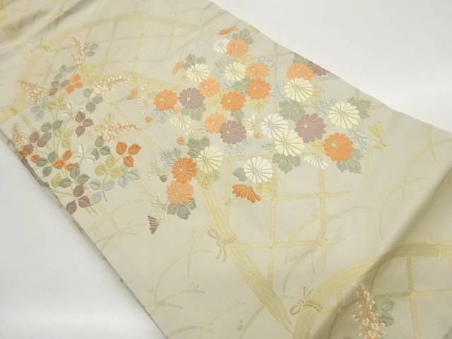 光悦垣に菊・萩・露芝模様織出し名古屋帯【中古】【着】【名古屋帯】｜Kimono-Shinei　２号店