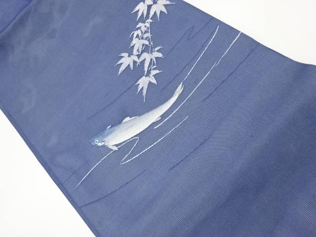 紗 魚に枝葉・川模様織出し名古屋帯【中古】【着】【名古屋帯】