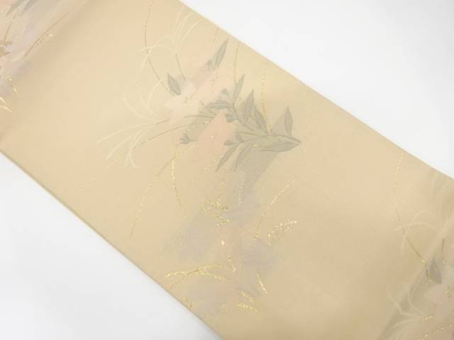 正絹　紗　萩に桔梗模様織り出し　夏用袋帯【中古】【着】【袋帯】