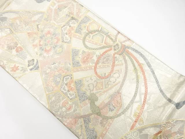 佐賀錦　片輪車に組紐・花模様織り出し　袋帯【中古】【着】【袋帯】