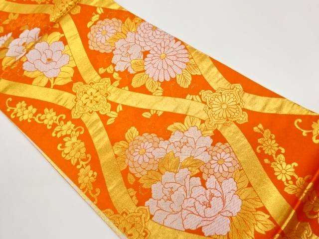 立涌に華文・花々模様織出し丸帯【中古】【着】【丸帯】｜Kimono-Shinei　２号店 10,804円
