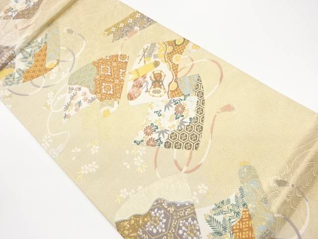 巻物に和楽器・草花・古典柄模様織出し袋帯【中古】【着】【袋帯】 15,622円