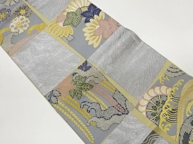 色紙に菊花波模様織出し袋帯【中古】【着】【袋帯】