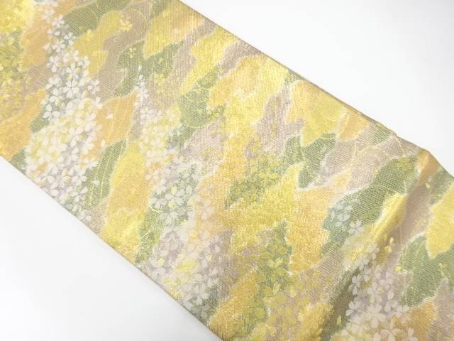 流水に桜散らし模様織り出し　全通袋帯【中古】【着】【袋帯】