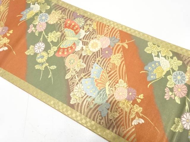 荒波に蝶・菊模様織り出し　袋帯【中古】【着】【袋帯】 12,750円