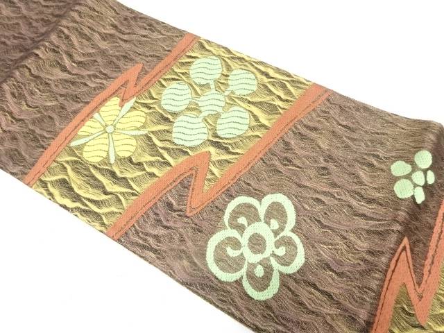 金糸　すくい織　霞に梅鉢模様織り出し　袋帯【中古】【着】【袋帯】