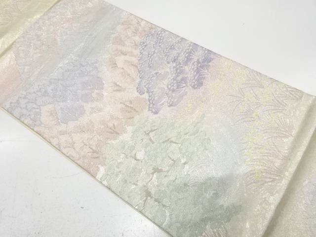 遠山に樹木模様織り出し　袋帯【中古】【着】【袋帯】