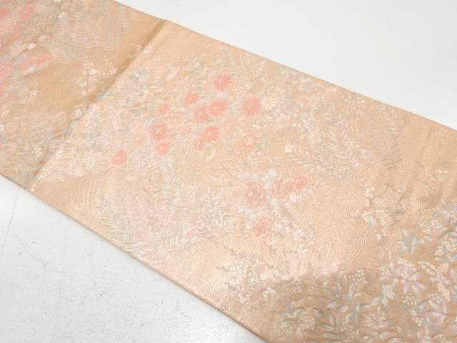 流水に草花模様織り出し　袋帯【中古】【着】【袋帯】