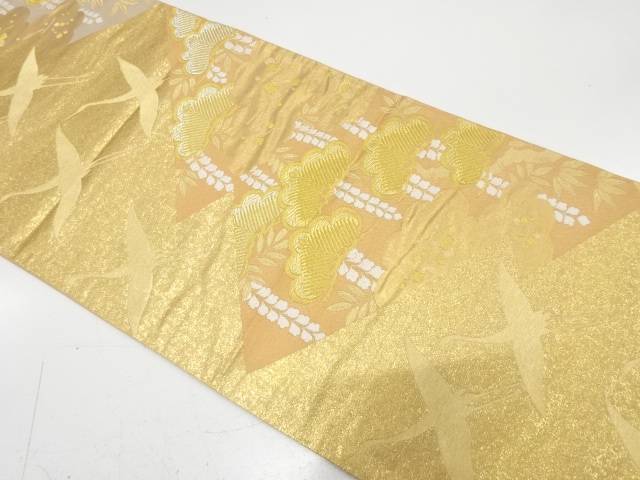 群鶴に松藤・笹模様織り出し　袋帯【中古】【着】【袋帯】