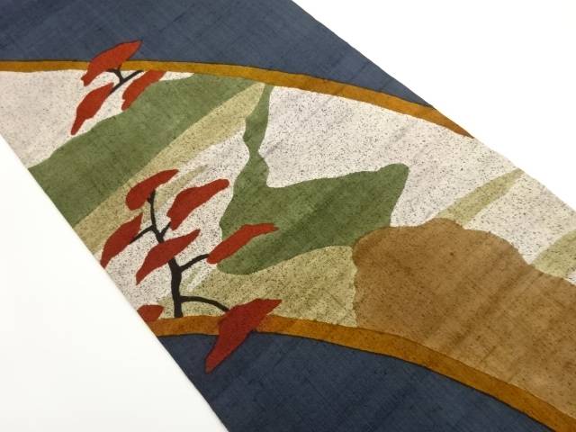 手織り紬霞に松模様織出し名古屋帯【中古】【着】【名古屋帯】