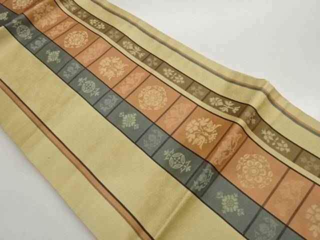 変わり格子に華紋・花々模様織出し名古屋帯【中古】【着】【名古屋帯】 16,520円