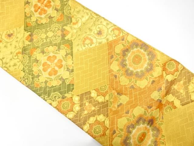 佐賀錦　斜め格子に華紋織り出し　袋帯【中古】【着】【袋帯】