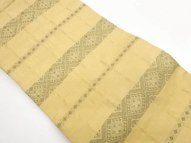 横段に菱模様織出し名古屋帯【中古】【着】【名古屋帯】