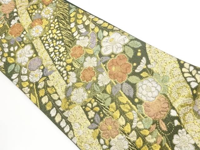 斜線に花々模様織出し袋帯【中古】【着】【袋帯】|Kimono-Shinei 2号店