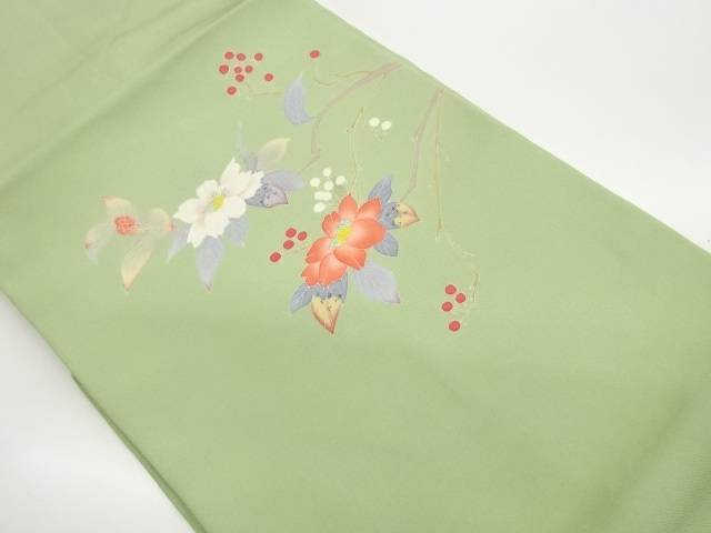 作家物　手描き友禅枝葉に花・実模様名古屋帯【中古】【着】【名古屋帯】