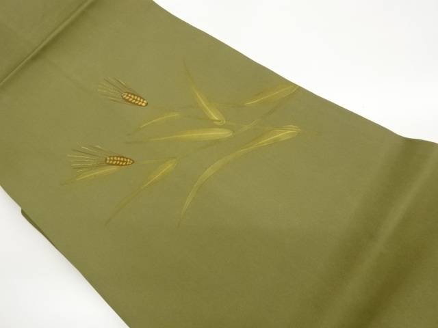 塩瀬手描き麦模様刺繍名古屋帯【中古】【着】【名古屋帯】