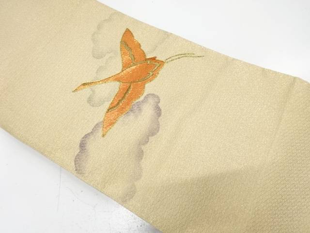 鶴に雲模様　刺繍　名古屋帯【中古】【着】【名古屋帯】
