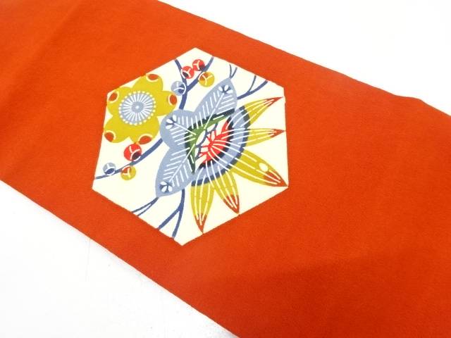 縮緬地　型染　松竹梅模様　名古屋帯【中古】【着】【名古屋帯】