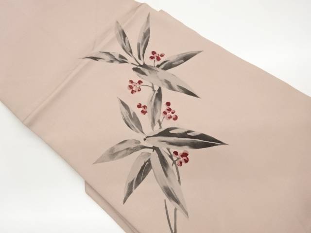 塩瀬南天模様名古屋帯【中古】【着】【名古屋帯】