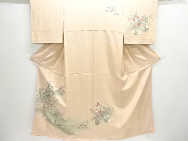 流水に草花模様訪問着【中古】【着】【訪問着・付下げ】
